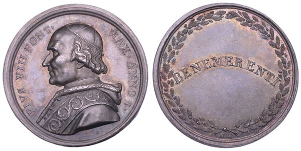 STATO PONTIFICIO. PIO VIII (Francesco Saverio Castiglioni), 1829-1830. Medaglia in argento A. I.  Benemerenti.