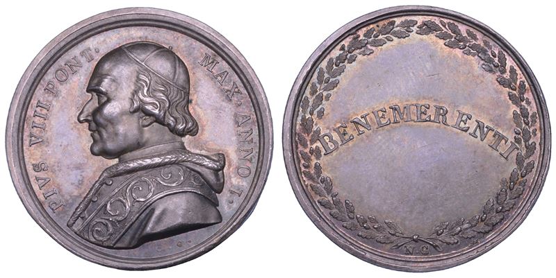 STATO PONTIFICIO. PIO VIII (Francesco Saverio Castiglioni), 1829-1830. Medaglia in argento A. I.  Benemerenti.  - Auction Numismatics - Cambi Casa d'Aste