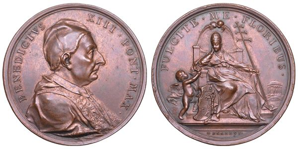 STATO PONTIFICIO. BENEDETTO XIII (Pier Francesco Vincenzo Maria Orsini), 1724-1730. Medaglia in bronzo 1726. Omaggio al Pontefice.