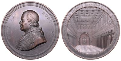 Giovanni Maria Mastai Ferretti (Pio IX), Medaglia in bronzo “Ricostruzione della Basilica di San ...