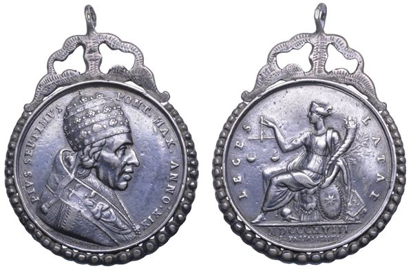 STATO PONTIFICIO. PIO VII (Barnaba Chiaramonti), 1800-1823. Medaglia annuale in argento 1818/A. XIX. Nuovo codice di procedura.