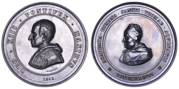 ROMA. LEONE XIII (Vincenzo Gioacchino Luigi Pecci), 1878-1903. Medaglia in argento 1882. Merito dell'Accademia Romana di San Tommaso d'Aquino.