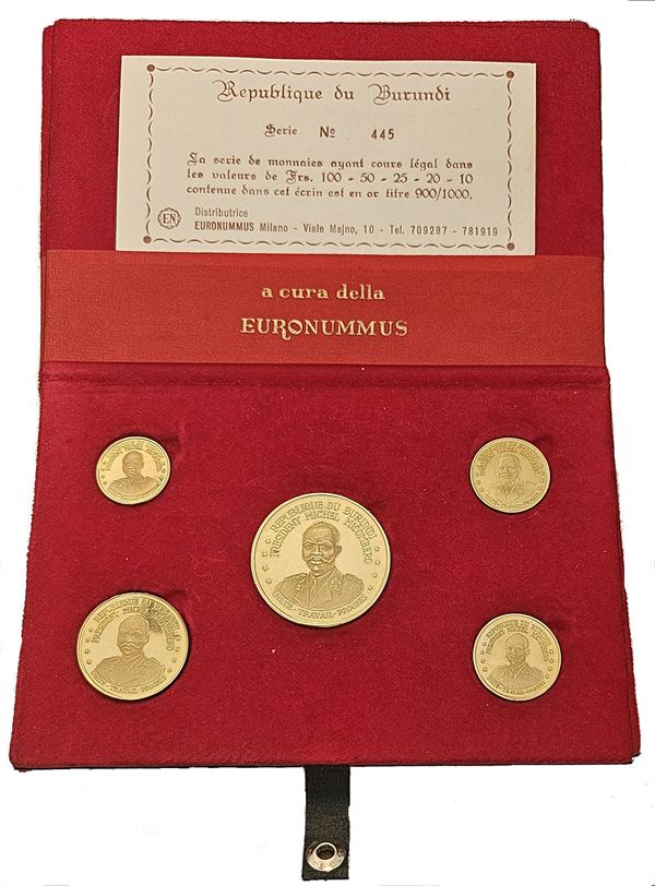 BURUNDI. Serie ufficiale delle monete-medaglie commemorative in oro emesse per il primo anniversario della Repubblica.