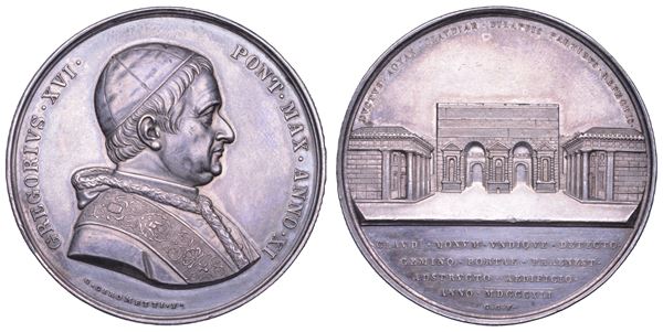 STATO PONTIFICIO. GREGORIO XVI (Bartolomeo Alberto Cappellari), 1831-1846. Medaglia annuale in argento 1841/A. XI. Restauri effettuati a Porta Maggiore a Roma.