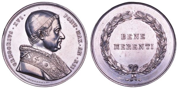 STATO PONTIFICIO. GREGORIO XVI (Bartolomeo Alberto Cappellari), 1831-1846. Medaglia in argento A. XII. Benemerenti.