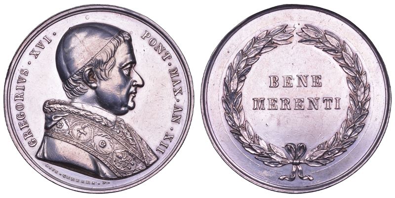 STATO PONTIFICIO. GREGORIO XVI (Bartolomeo Alberto Cappellari), 1831-1846. Medaglia in argento A. XII. Benemerenti.  - Asta Numismatica - Cambi Casa d'Aste