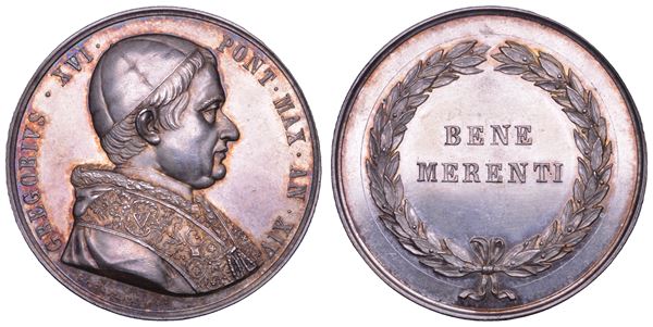 STATO PONTIFICIO. GREGORIO XVI (Bartolomeo Alberto Cappellari), 1831-1846. Medaglia in argento A. XIV. Benemerenti.