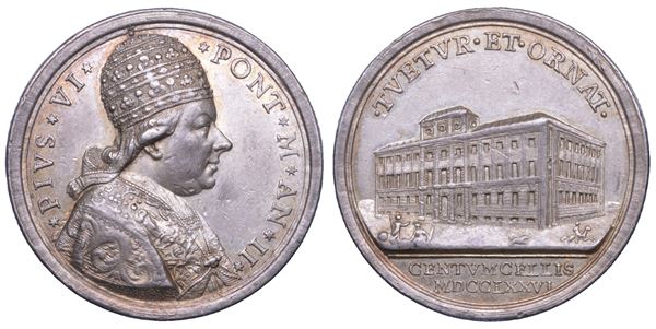 STATO PONTIFICIO. PIO VI (Giannangelo Braschi), 1775-1799. Medaglia in argento 1776/A. II.