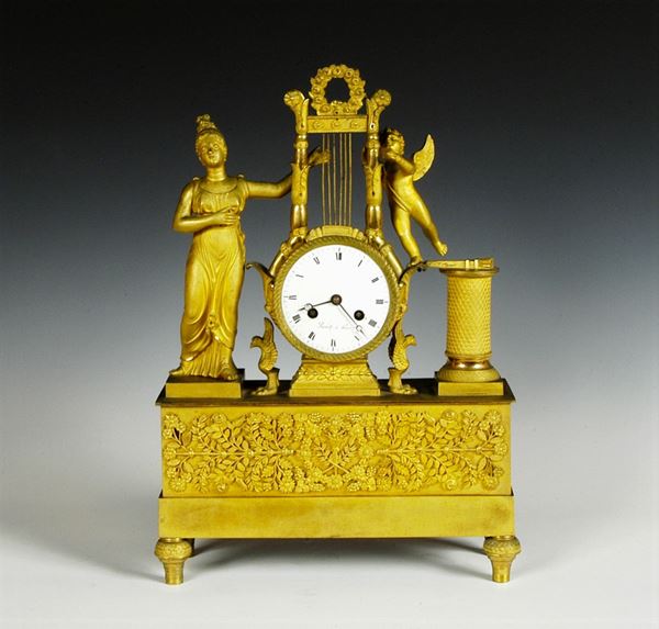 Orologio Direttorio in bronzo dorato, Francia XIX secolo