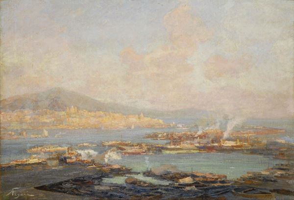 Andrea Figari (1858-1945) Veduta del porto di Genova