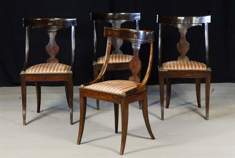 Quattro sedie a gondola in stile Impero, XIX secolo  - Auction OnLine Auction 2-2013 - Cambi Casa d'Aste