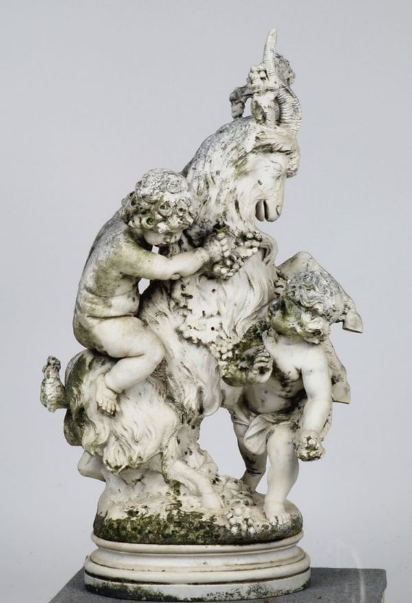 Gruppo in marmo raffigurante caprone con putti, XVIII secolo