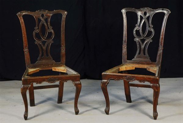 Due sedie in legno intagliato, Venezia fine XVIII secolo