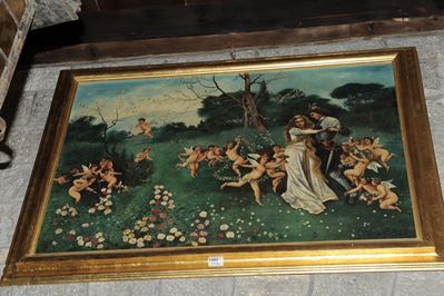 Scuola del XX Secolopaesaggio con Putti Amanti