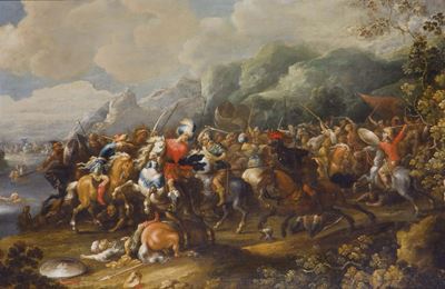 Scuola Olandese del XVII Secolobattaglia con Cavalieri