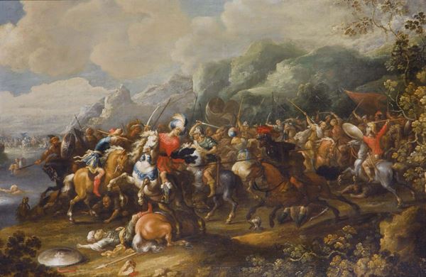 Scuola Olandese del XVII secolo Battaglia con cavalieri