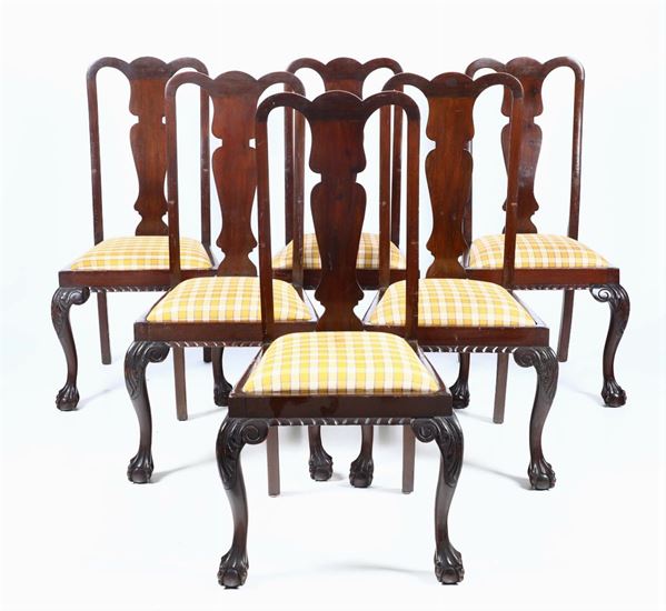 Sei sedie inglesi in mogano, XIX secolo