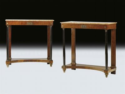 Coppia di Console Impero Lastronate in Noce, XIX Secolo