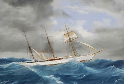 Antonio De Simone (attivo 1880-1920)ritratto dello Steam Yacht Fedora in Navigazione
