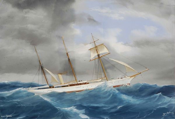 Antonio De Simone (attivo 1880-1920) Ritratto dello Steam Yacht Fedora in navigazione
