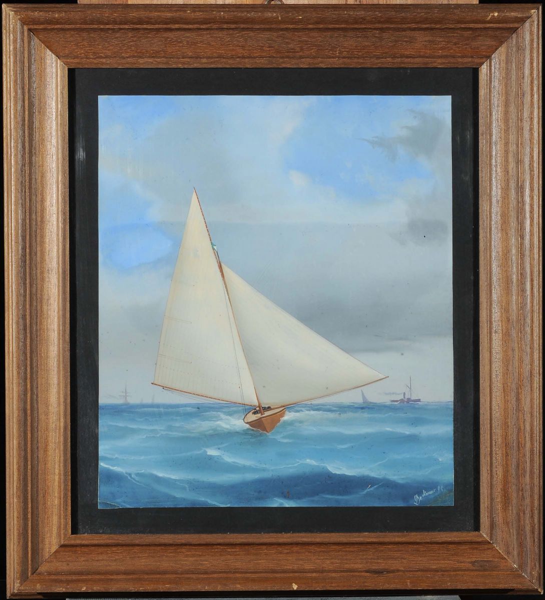 Antonio De Simone (attivo 1880-1920)ritratto di Barca da Regata in Navigazione