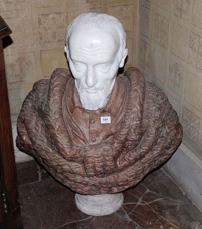 Busto in Marmo Bianco e Rosso Raffigurante Figura Maschile con Barba, XX Secolo