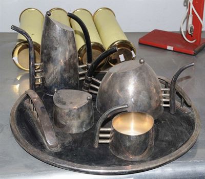 Servizio da Tè e Caffè in Bachelite e Metallo Argentato, Inizio XX Secolo