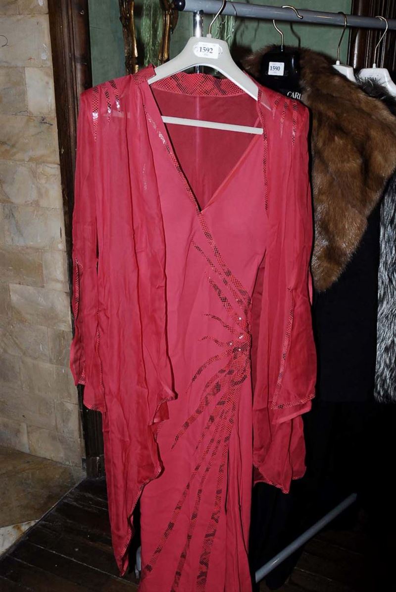 Abito da sera color fiamma con giacca, Kryszynskaya  - Auction Antiquariato, Argenti e Dipinti Antichi - Cambi Casa d'Aste