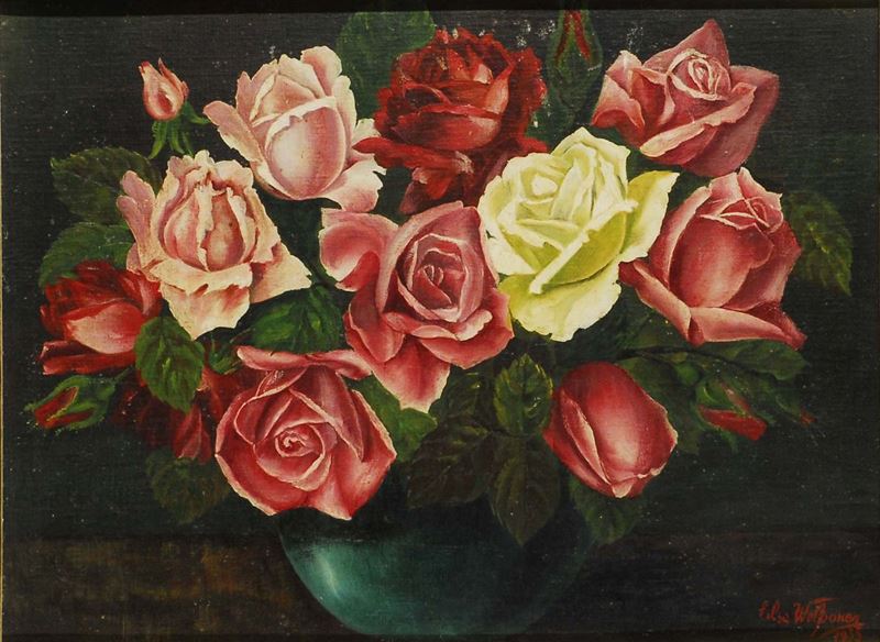 Elsa Welponer Mazzo di rose, 1935  - Asta Antiquariato, Argenti e Dipinti Antichi - Cambi Casa d'Aste