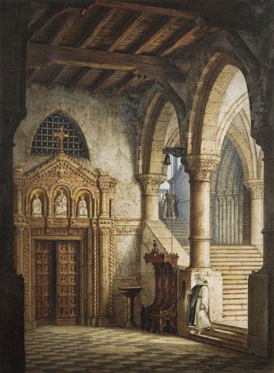 Augusto Lovatiinterno di Chiesa con Monaci