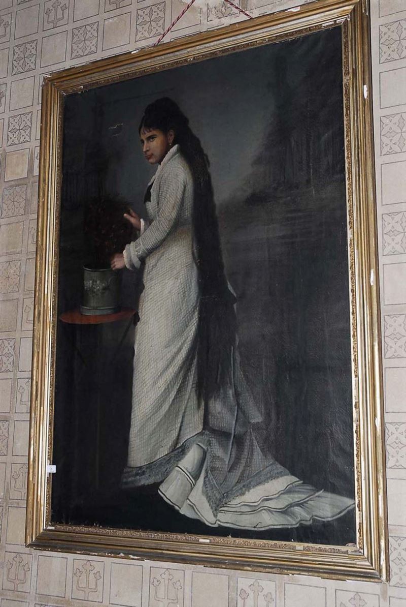 Scuola Italiana del XIX secolo Ritratto di ragazza con vaso di fiori  - Auction Time Auction 3-2014 - Cambi Casa d'Aste