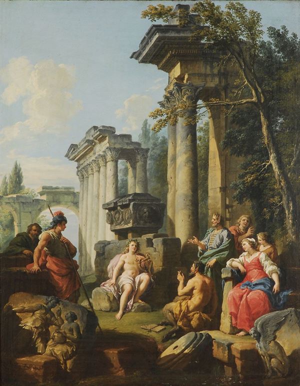 Giovanni Paolo Panini (1692-1765) Marsia Sfida Apollo di fronte al re MidaApollo scortica Marsia dopo  [..]