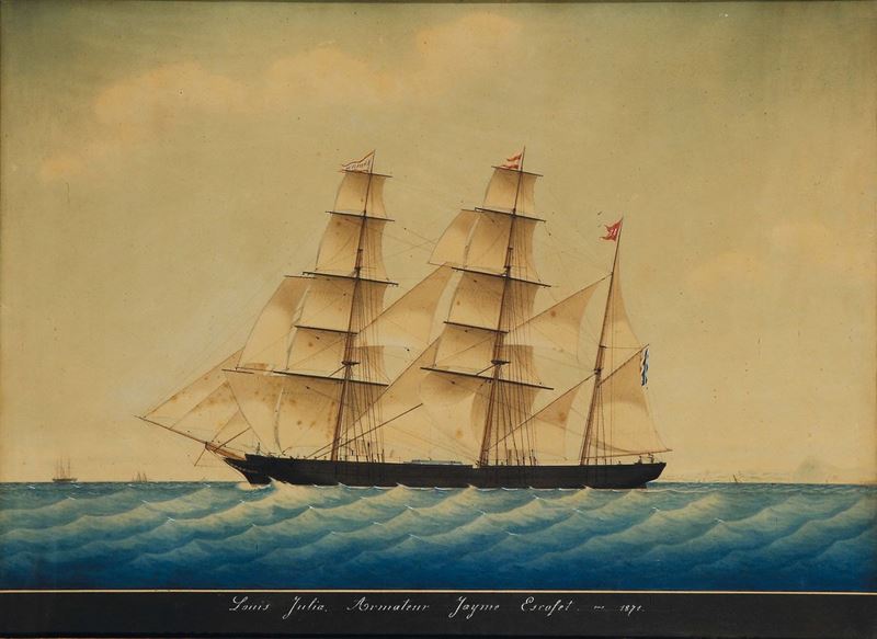Francois Geoffroy Roux : Francois Geoffroy Roux (1811-1882) Ritratto del veliero Louis Julia  - Auction Maritime Art and Scientific Instruments - Cambi Casa d'Aste