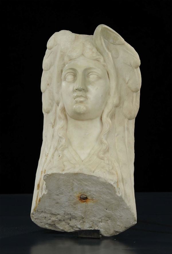 Testa di angelo in marmo bianco, fine XVIII secolo