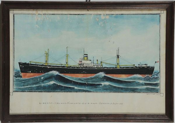 Giovanni Luzzo (XIX-XX secolo) Ritratto del piroscafo Luisiana al largo del porto di Genova, 1941