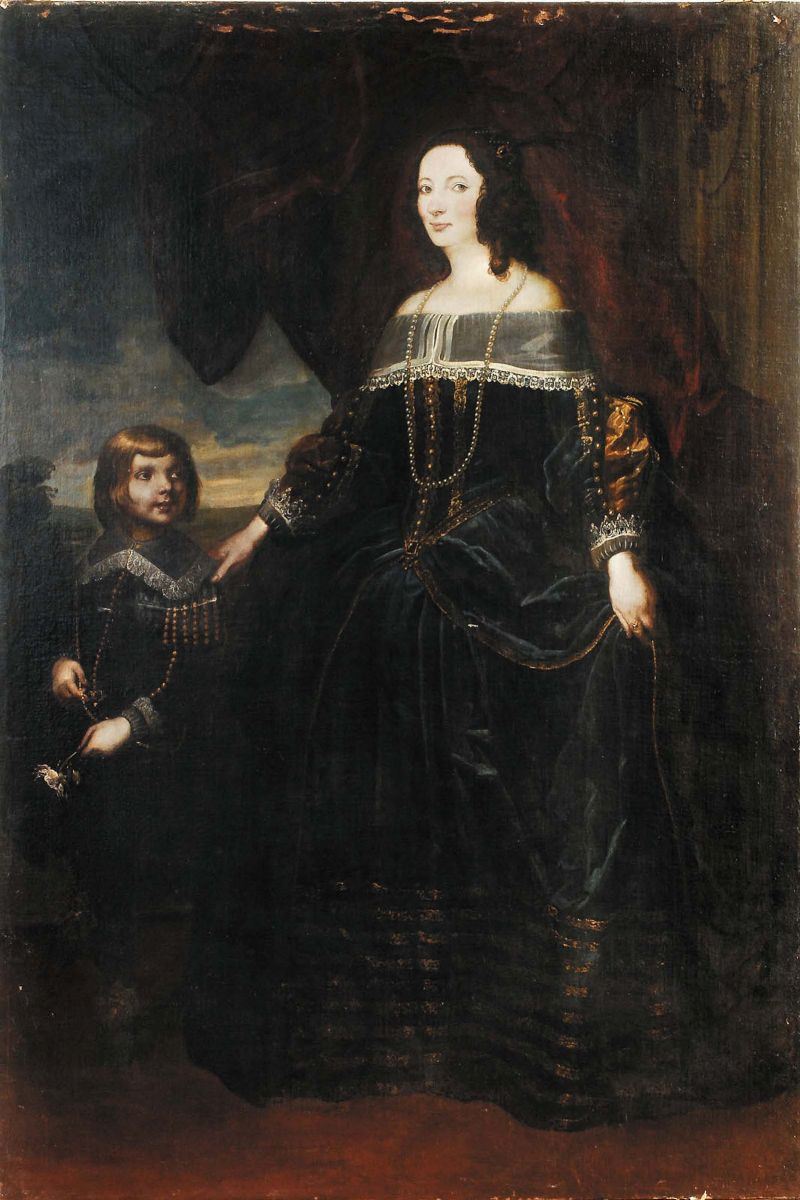 Giovan Bernardo Carbone (1616-1683) Ritratto di signora con bambino  - Asta Antiquariato e Dipinti Antichi - Cambi Casa d'Aste