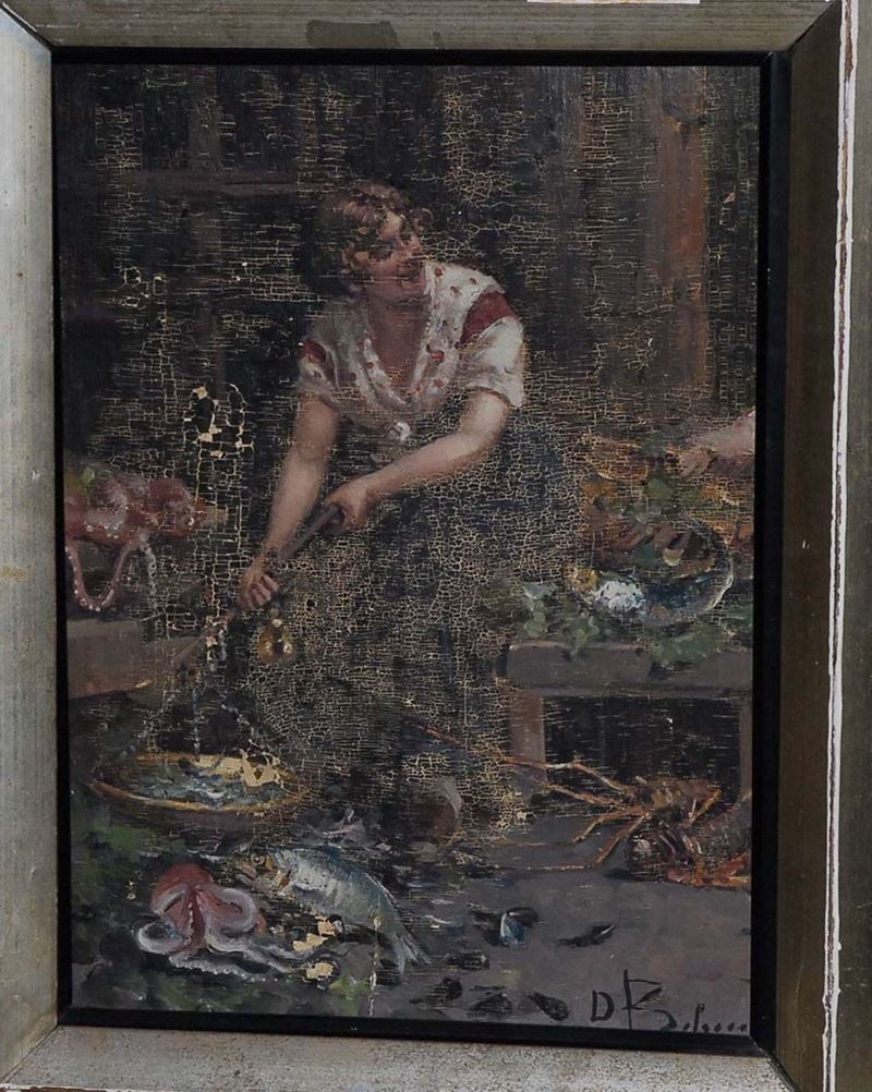 Anonimo del XX secolo Donna in cucina  - Asta Antiquariato, Argenti e Dipinti Antichi - Cambi Casa d'Aste