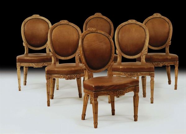 Sei sedie Luigi XVI, Francia XIX secolo