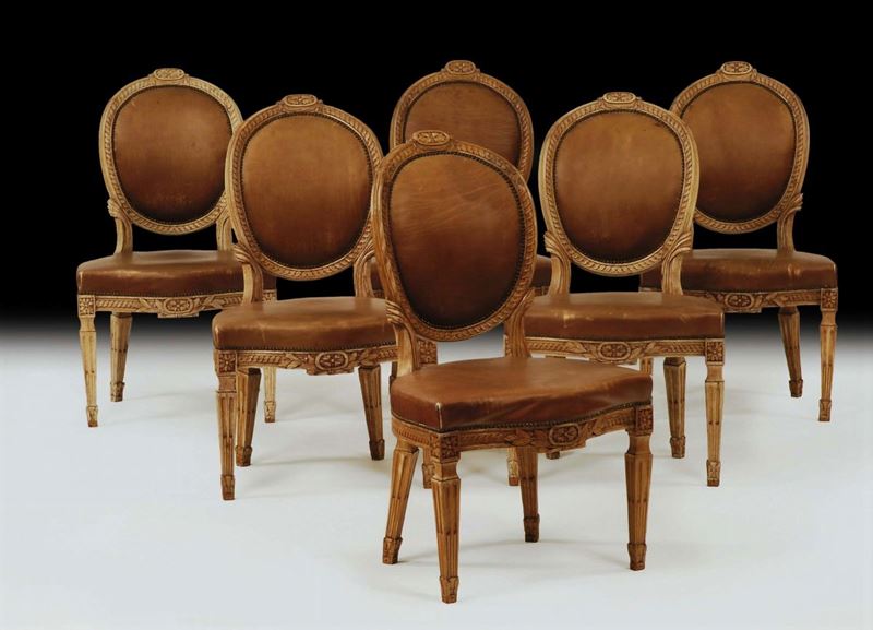 Sei sedie Luigi XVI, Francia XIX secolo  - Auction Antiques and Old Masters - Cambi Casa d'Aste