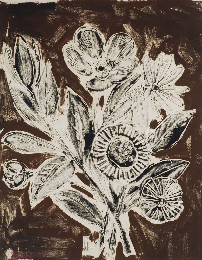 Oscar Saccorotti (1898-1986) Mazzo di fiori monocrono  - Asta Antiquariato e Dipinti Antichi - Cambi Casa d'Aste