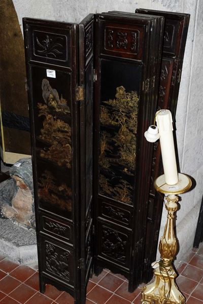 Paravento Cinese a Dieci Ante in Legno, XIX Secolo