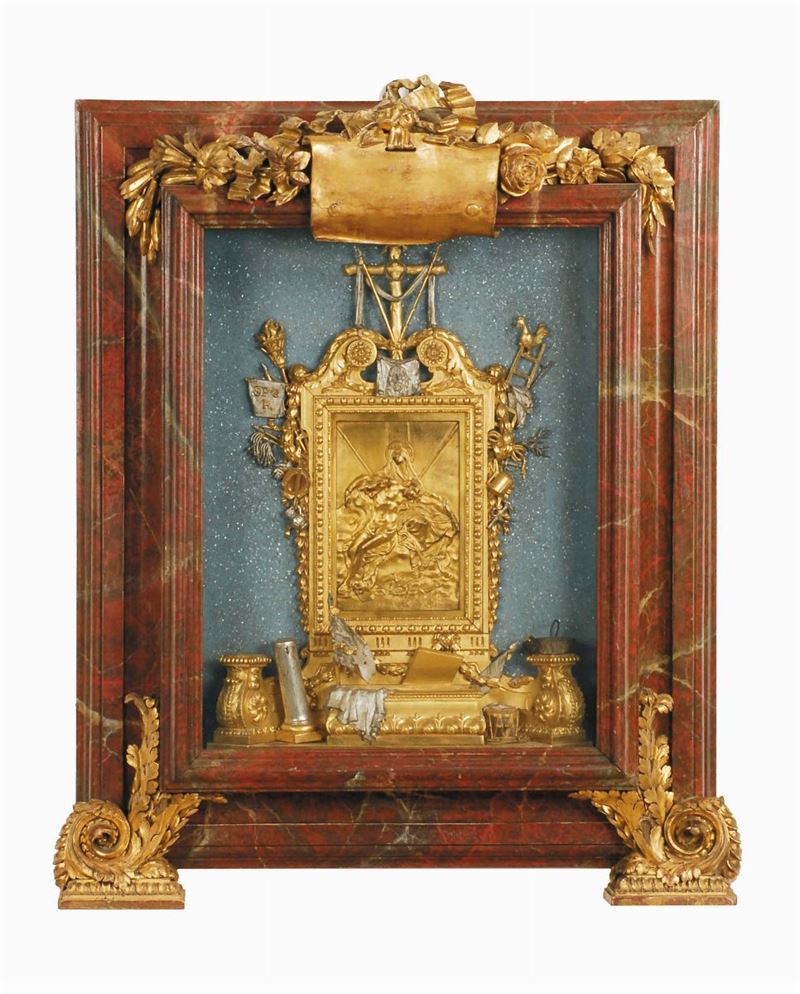 Edicola votiva con cornice marmorizzata, XVIII secolo  - Auction Antique and Old Masters - Cambi Casa d'Aste