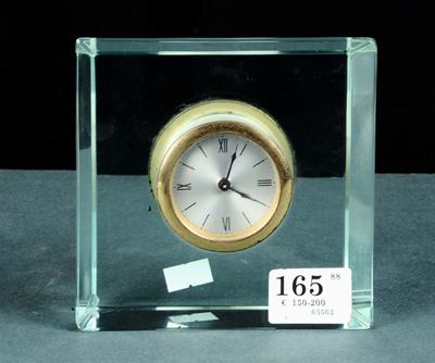 Orologio Entro Sostegno Quadrato in Spesso Vetro Verde Nilo, Fontana Arte - Milano, 1940 Circa
