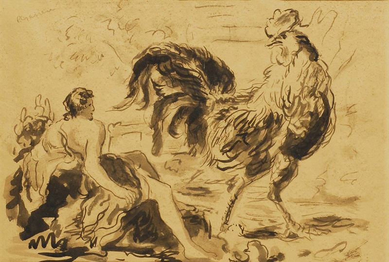 Romano Gazzera (1906 -1985) Il gallo e il poeta  - Asta Antiquariato, Argenti e Dipinti Antichi - Cambi Casa d'Aste