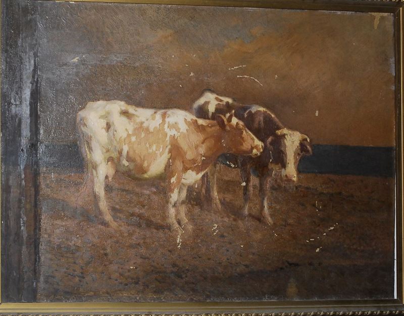 Scuola Olandese del XIX secolo Mucche al pascolo  - Asta Antiquariato, Argenti e Dipinti Antichi - Cambi Casa d'Aste