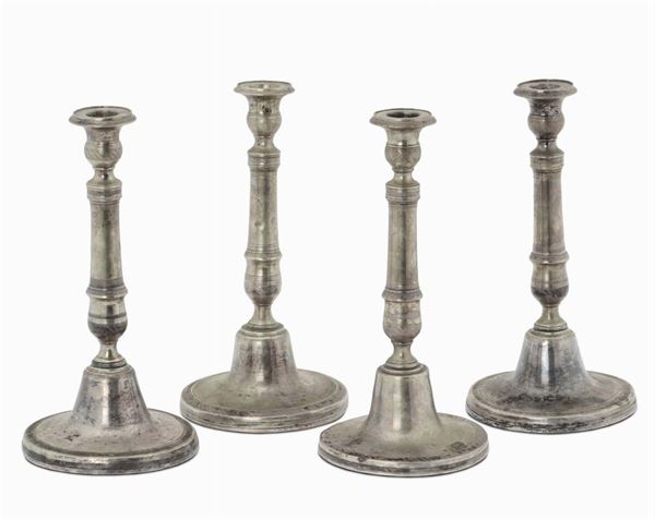 Quattro candelieri Carlo X in argento, Napoli XIX secolo