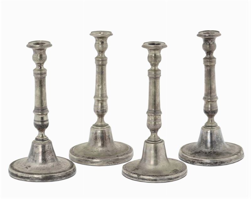 Quattro candelieri Carlo X in argento, Napoli XIX secolo  - Asta Argenti e Gioielli - Cambi Casa d'Aste