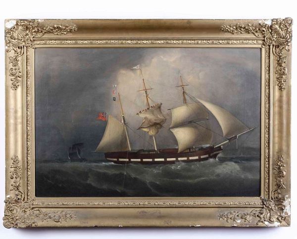 Scuola Inglese del XIX secolo Ritratto del brigantino The Enterprise in navigazione a vele spiegate