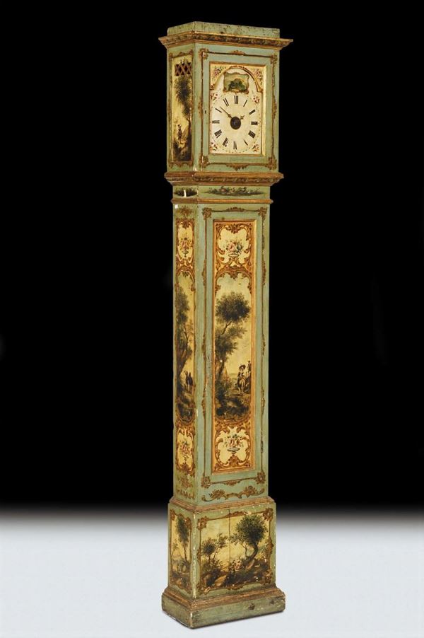 Orologio a torre in legno laccato, Marche fine XVIII secolo