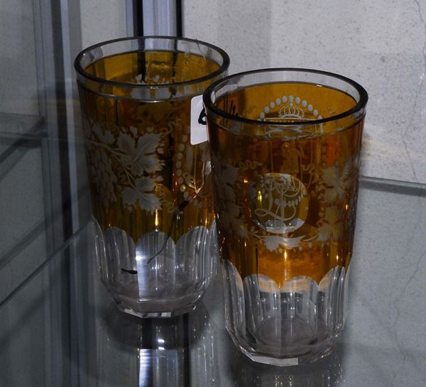 Coppia di bicchieri in cristallo di Boemia, XIX secolo